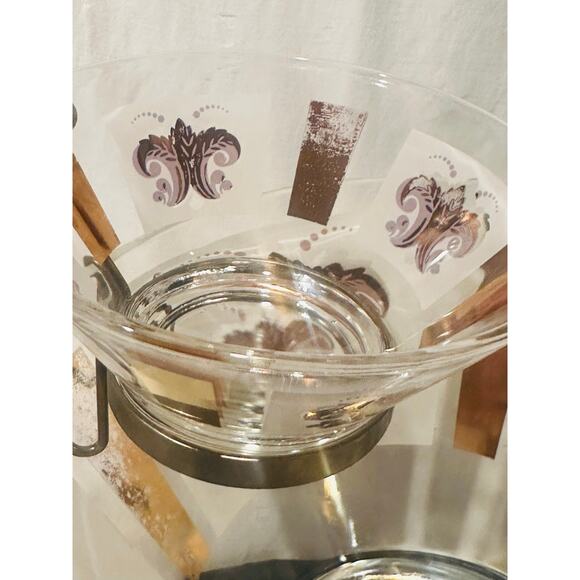 Vintage MCM Glass Chip and Dip Set Gold & Frosted Fleur-de-Lis Design Party chic - Picture 4 of 10